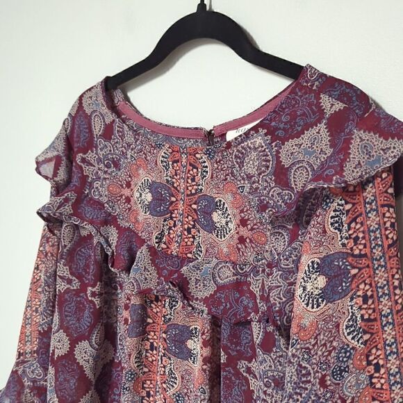 Knox Rose Maroon Paisley Sheer Blouse - Picture 2 of 6